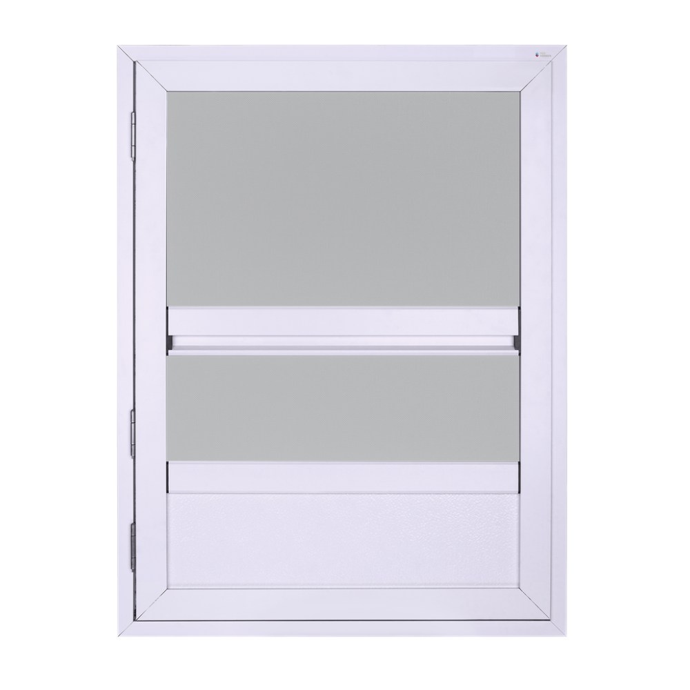 Overzicht Vaste Hordeur in gesloten positie, gemonteerd 4 delig op de dag.